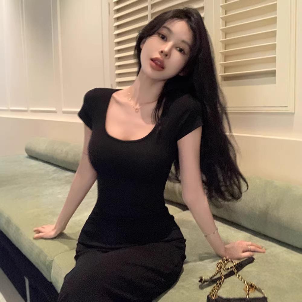 French Hepburn Style Slim-fitting Split-ended Dress for Women's Summer Sexy Backless Temperament Thin Hip-wrapped Waist-pinched Long Skirt