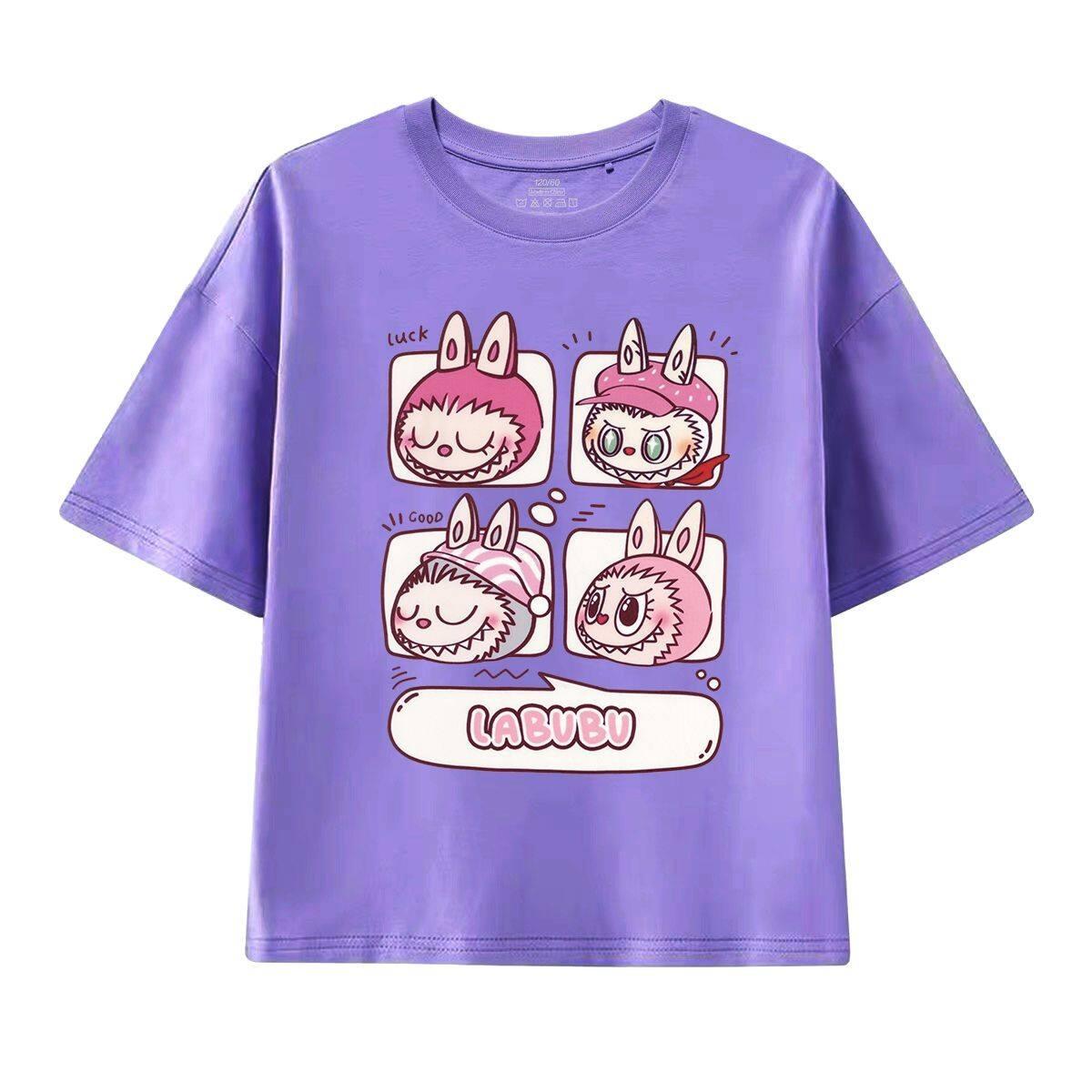 

Детский Лабубу с круглым вырезом, повседневная детская футболка из тонкой мягкой ткани, удобная в носке, с милым принтом в корейском стиле 110