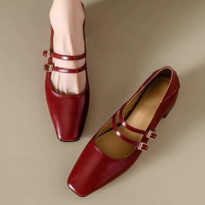 Chaussures Mary Jane en Cuir Style Français Mode Femme Sexy Talons Carrés Bas Plats Mode Design Double Bride à Boucle Chaussures Décontractées pour Femmes