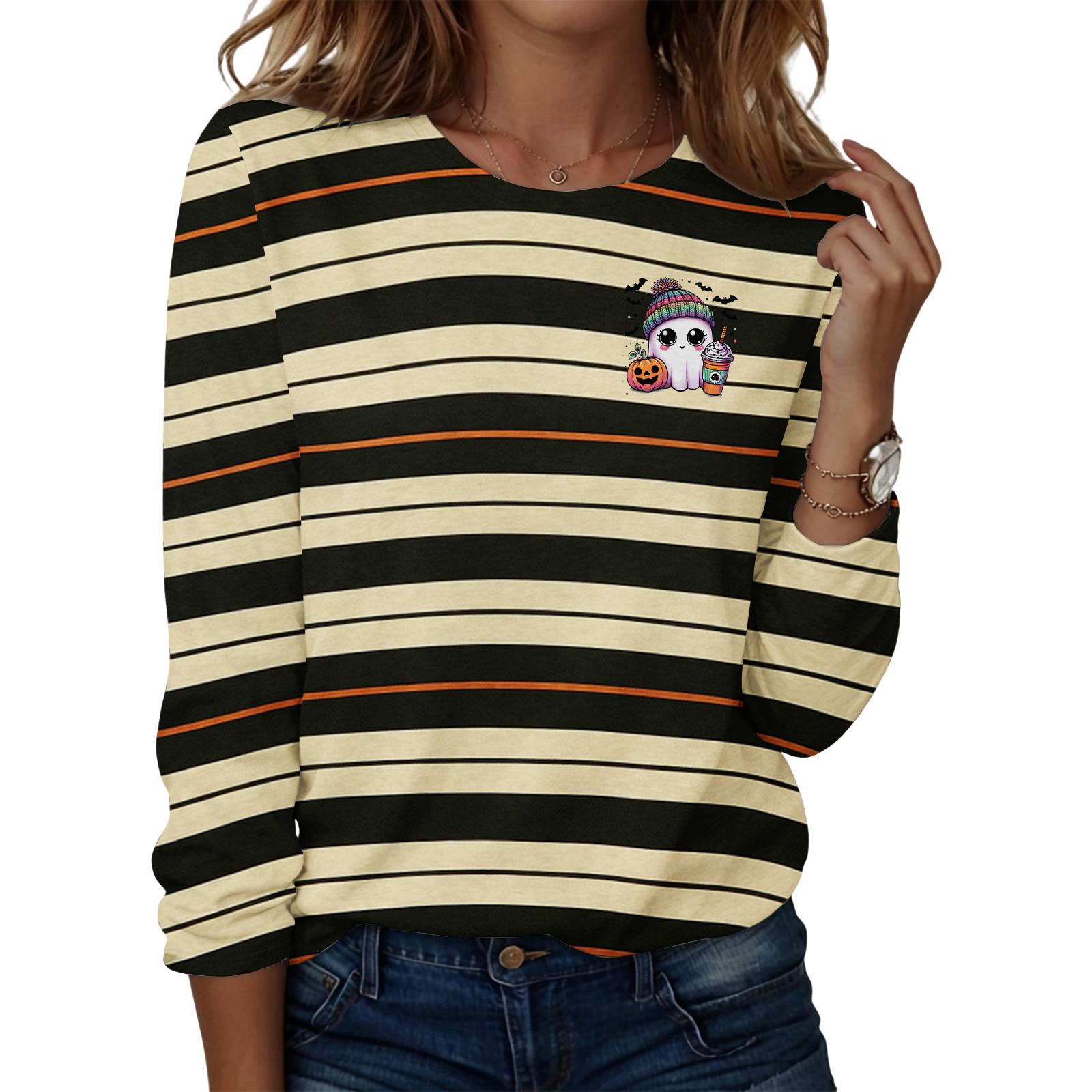 Women s Fashion Casual Long Sleeve Halloween Print Neck Top S