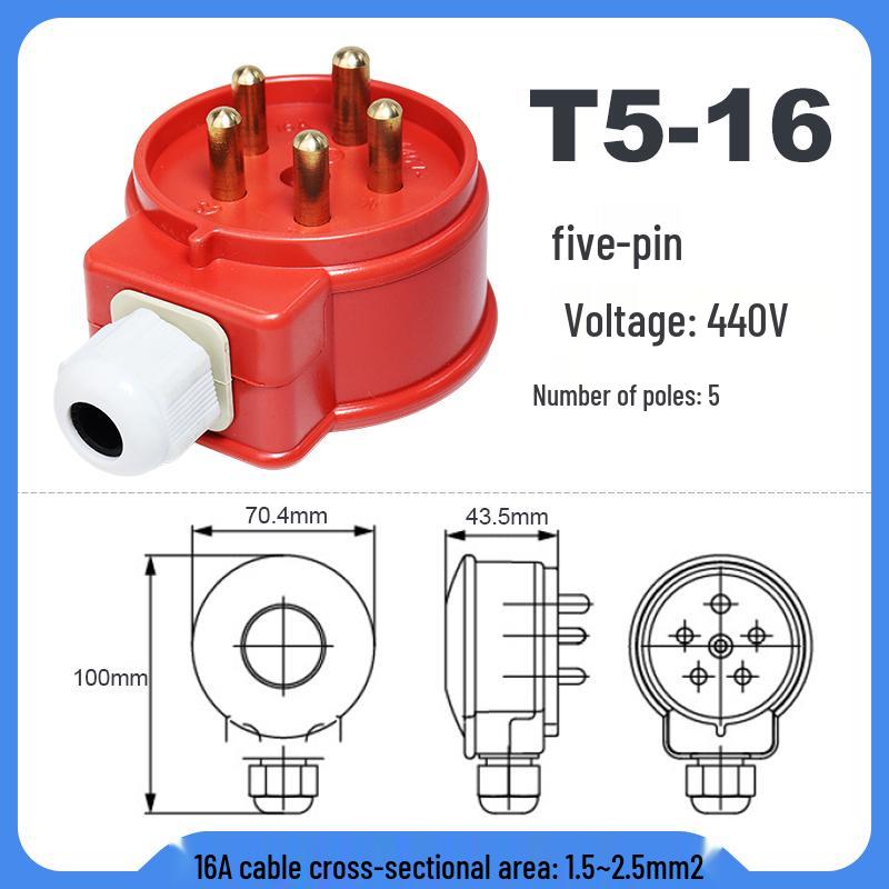 Explosion-Proof 3-Pin 5-Hole 380V Outdoor Horizontal Industrial Socket & Waterproof Plug