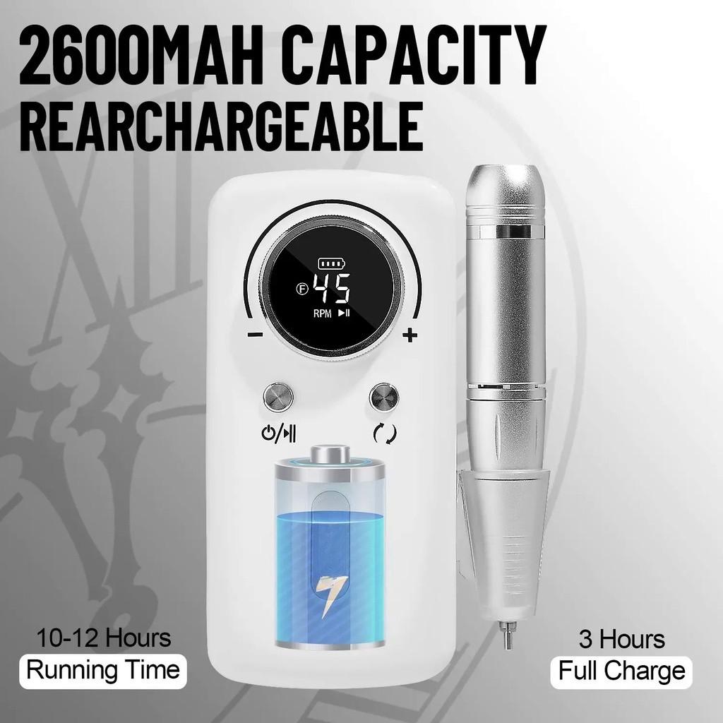 45000RPM Salon Nails Accessories LCD Display Electric Nail Drill Machine Rechargeable Nail File Gel Nail Polish Sander