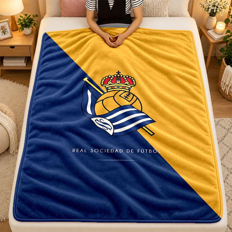 Flannel BlanketReal Sociedad FC Warm Soft Throw Blanket for Indoor Sofa Bed Living Room Use