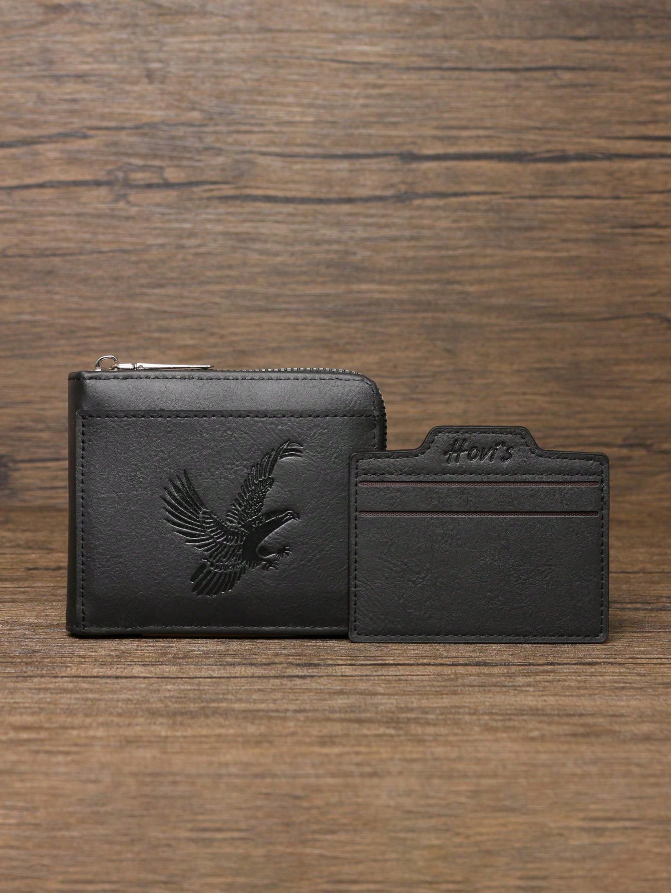 Stylish Men s Wallet with Eagle Print - Business Casual Portable Multi-Card Zipper Short Wallet for Men