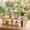 Plants Holder 2-Tier Pot Wooden Organizer desktop Flower Storage Rack Display Shelves for Indoor Balcony Office Garden Home