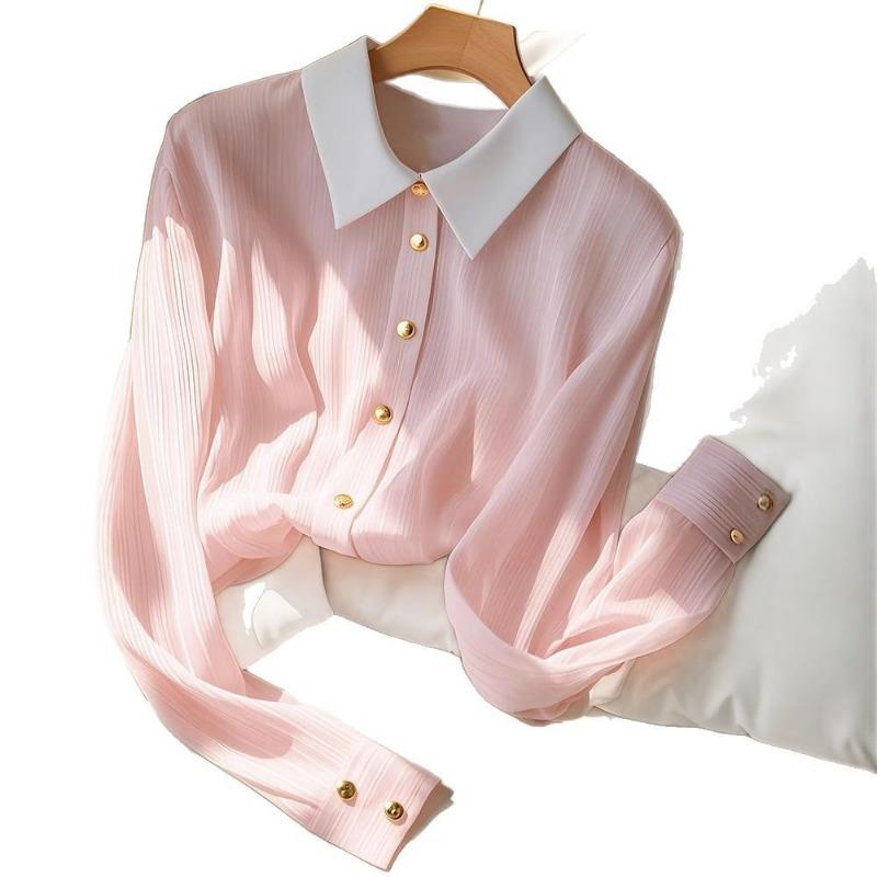 New Pink Shirt High-end Versatile Breathable Slim Stylish Long-sleeved Shirt for Women
