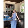 Blue Plaid Vest Dress Women's Elegant Women's Summer Salt Small Fresh Backless Vacation Sleeveless Dress