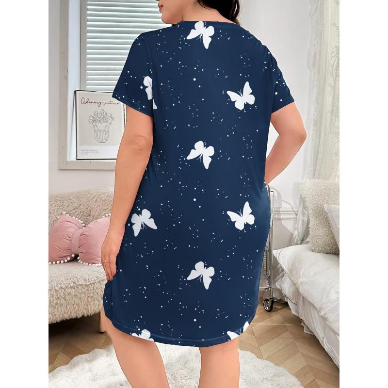 3D Print Dress Women's nightgown polka dot butterfly print short-sleeved large-size T-shirt going out & wearing women's pajamas at home