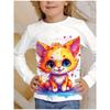 Spring and Autumn Round Neck 3D Cartoon Cat Printed Top Fashionable Casual Long Sleeved Children's Girl T-shirts