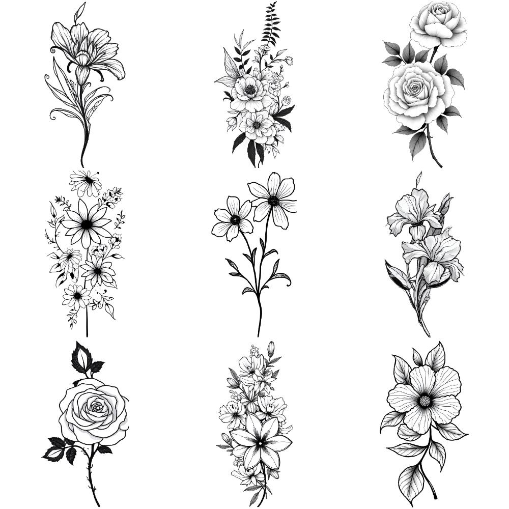 9pcs Temporary Tattoo Floral Tattoos Temporary Tattoo Stickers Butterfly Tattoos Waterproof Long-lasting Body Stickers For