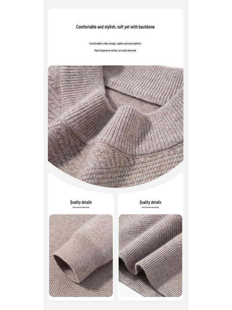 Men's High Collar Jacquard Knit Sweater - Autumn/Winter Business Casual