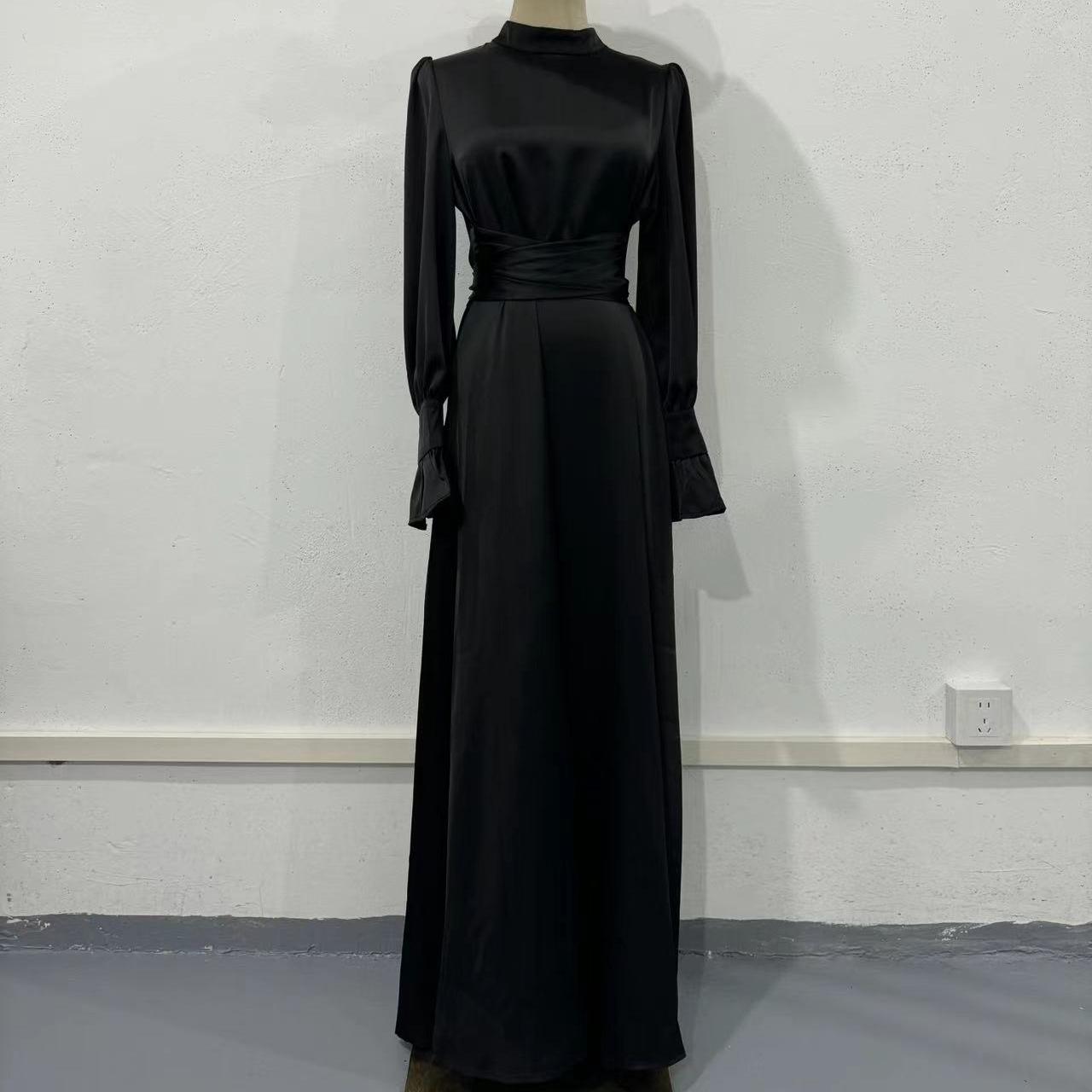 

GMXIA Весна Осень Осень Атласный Длинный Рукав Полуводолазка Элегантное Женское Платье Талии XXL чёрный