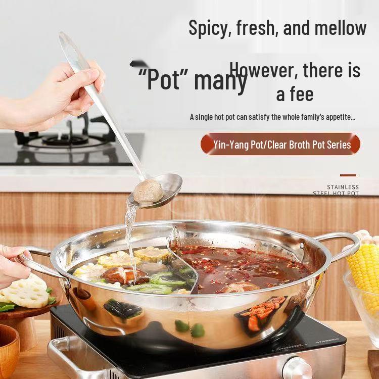 Stainless Steel Yin Yang Hot Pot Basin with Lid for Induction Cookers