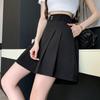 Women's Black High-Waist Wide-Leg Casual Shorts - Slim Fit, Anti-Exposure, Autumn Style, Small Size