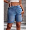 Women Summer Denim Shorts High Waist Solid Color Pockets Jean Short Pants