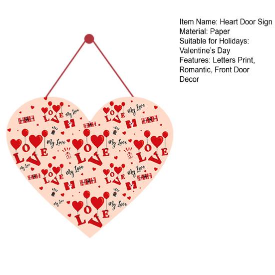 Türschild zum Valentinstag, romantisches Türschild zum Aufhängen an der Haustür, rotes Herzmuster, Brief „Happy Valentine's Day“, gedruckt, 14. Februar, Wandkranz-Dekoration