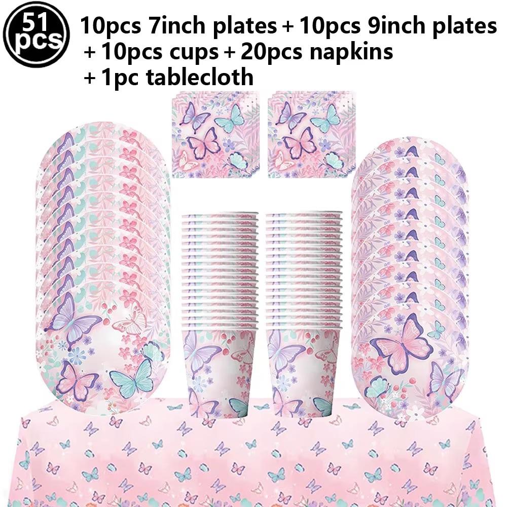 Butterfly Birthday Party Decoration Disposable Party Plates Cup Napkin Tablecloth Butterfly Knìfe Birthday Decoration Baby Showe