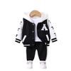 Boys' Hooded Black & White Letter Print Suit for Autumn & Winter