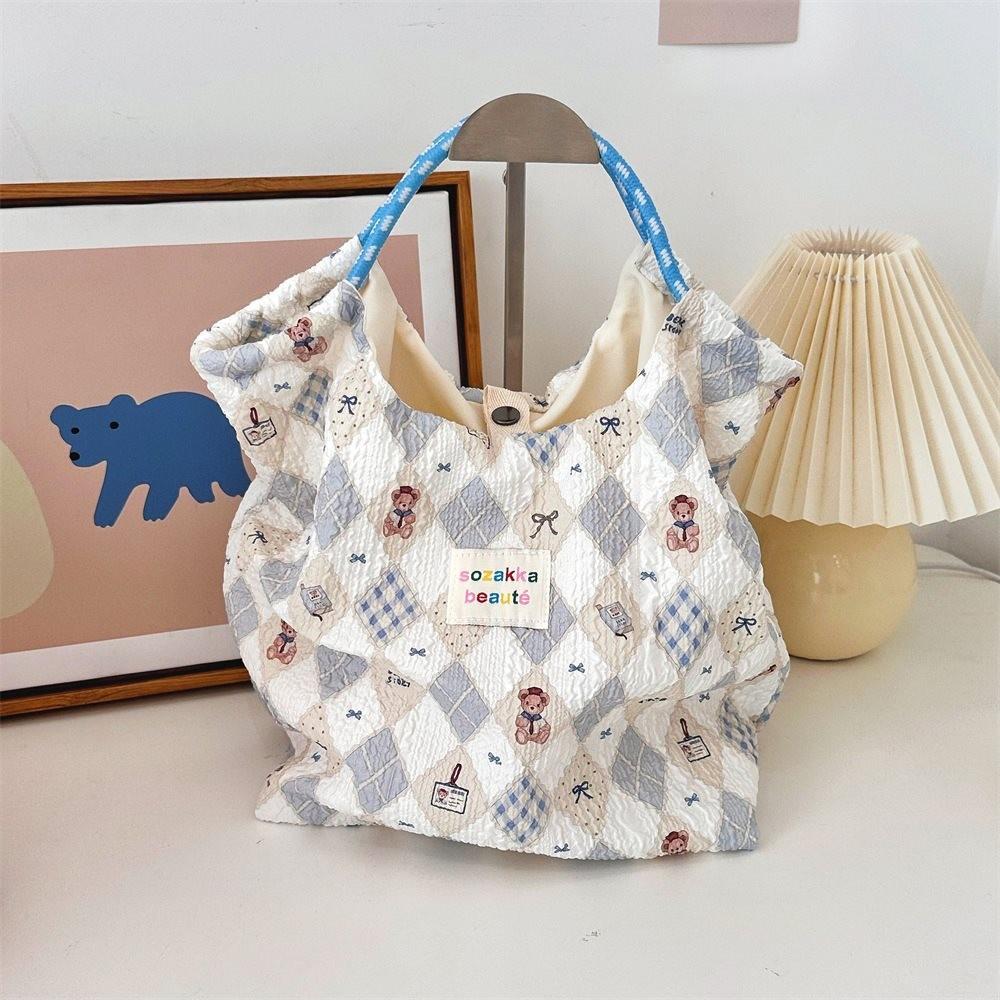 Large Capacity Korean Cartoon Embossed Canvas Tote Bag For Women Ideal For Beach Trips