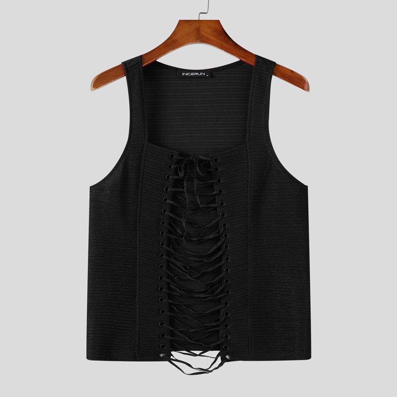 

INCERUN Мужские летние топы без рукавов с открытыми плечами и бандажом для вечеринок и клуба XL чёрный