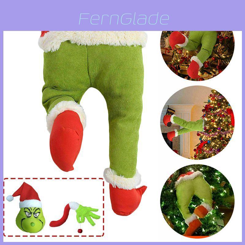 Charming Grinch Christmas Decorations Furry Green Leg And Head Tree Ornament Set
