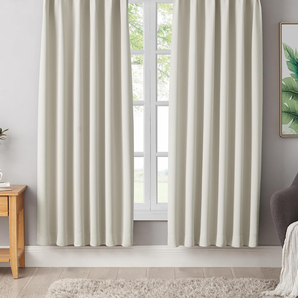 Hansleep Grade 1 150cm Wide x 178cm Set of Heat Cold Soundproofing 150cm Wide x 178cm Curtains, Blackout, Long, 2, Beige, Insulation, Protection,
