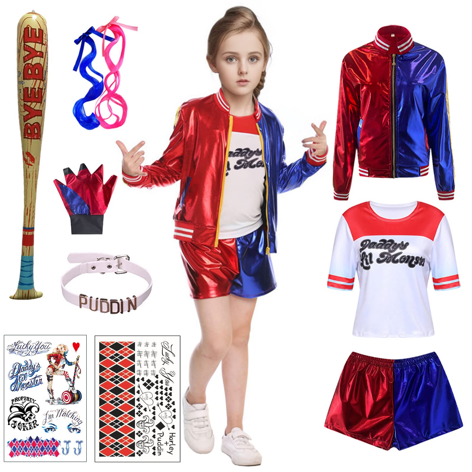 [Formemory] Harley Quinn Cosplay Costume, Harley Quinn Costume, Halloween Costume, Suicide Squad, Adult, Child, Kids, Girls, Joker Cosplay, Props