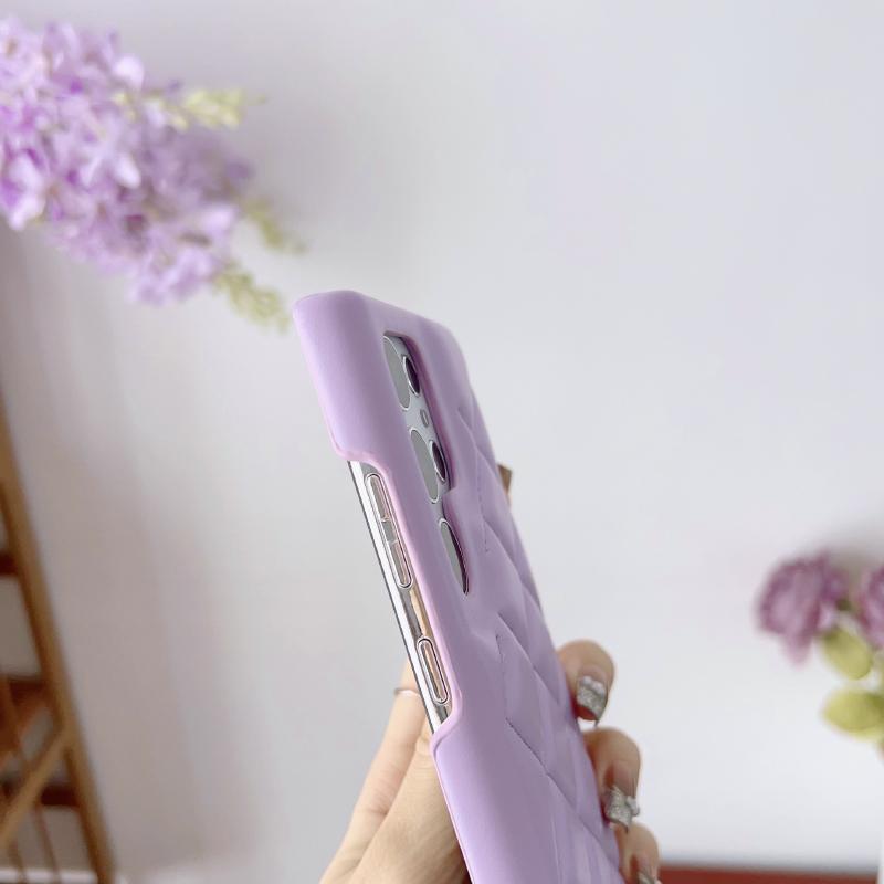 Luxury Solid Color Leather Rhombus Up and Down No Bordered Phone Case For Samsung S25 Ultra S23 S24 Ultra Plus Bumper Back Cover