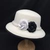 High Quality White Camellia Fedora Pearl Band 100% Wool Felt Hat Floppy Ladies Wedding Church Hat Pork Pie Trilby Hat