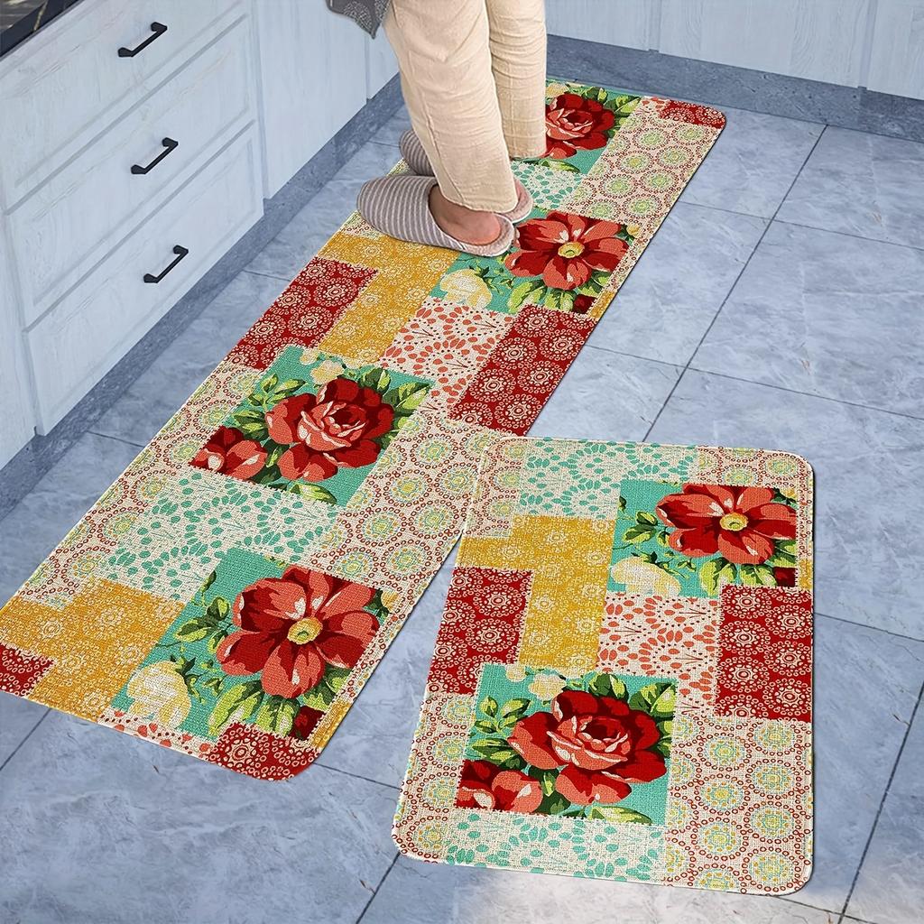 1Pcs Anti Fatigue Kitchen Rugs,  floral Print Waterproof Non-Slip Thick Cushioned Kitchen Mat Heavy Duty Comfort Standing Mat for Kitchen