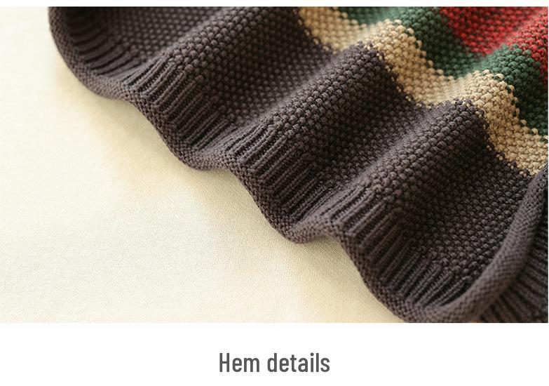 2025 Winter Striped High Neck Wool Knit Top for Women