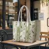 Elegant Green Leaf Striped Tote Bag Ladies Casual Daily Shoulder Bag