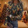 Women's Christmas Print Long Sleeve Round Neck Ribbed Knit Top