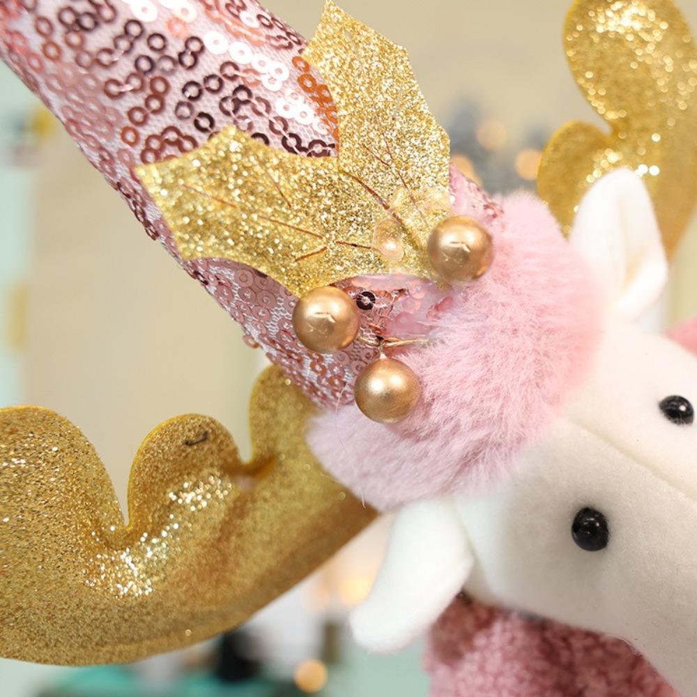 Pink Santa Claus Telescopic Doll Window Scene Christmas Decoration Xmas Ornament Knitted Elk Doll