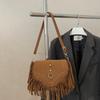 Yogodlns Lässige Koreanische Stil Quaste Umhängetasche Einfarbige PU-Leder Wildleder Handtasche Ethnischer Stil Bohème Stil Achseltaschen Reisen