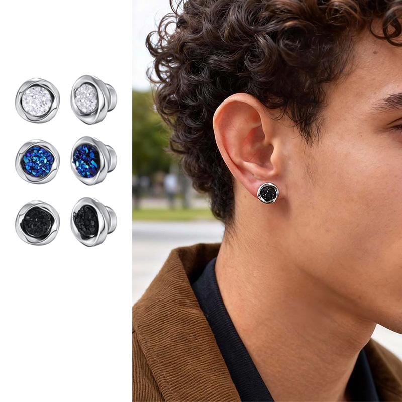 Orecchini a Clip Magnetici Vnox Senza Foratura, Cerchio Mobius con Zirconi Neri Blu Bianchi Orecchini per Donne Uomini, Regalo di Gioielli per Compleanno