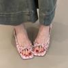 Fashion Stiletto Sandals Square Toe Open Toe Bow Slip-on Anti-Slip Wear-Resistant High Heels