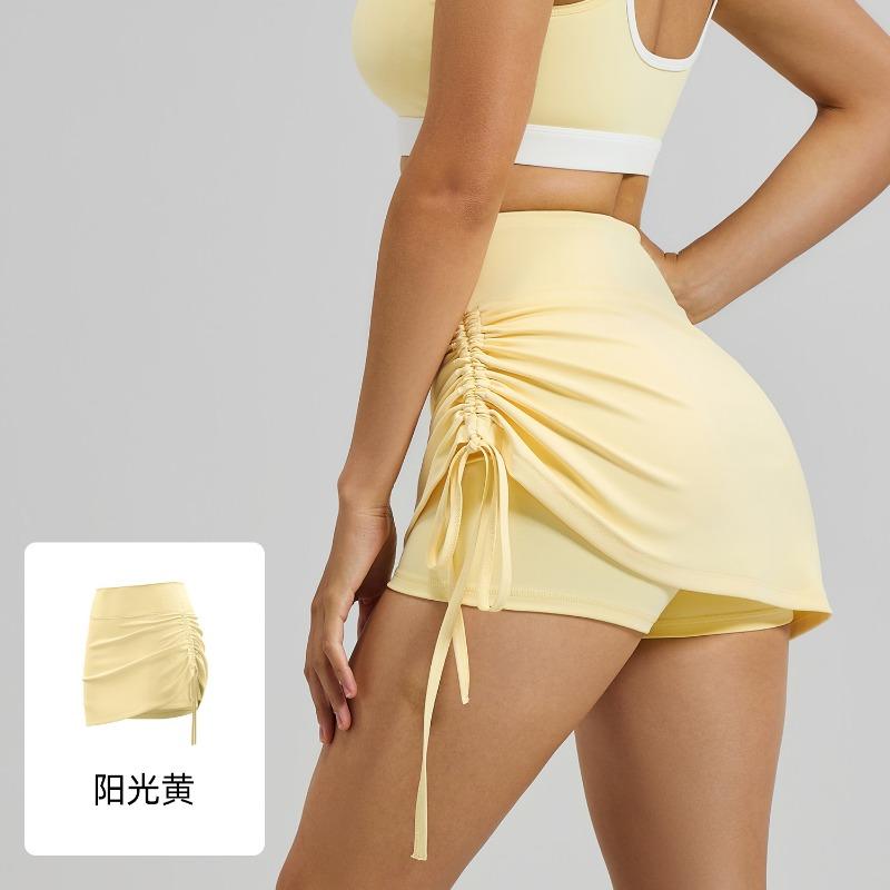 Women's White Ruched Drawstring High-Waist Tennis Skort