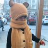 Soft Warm One-Piece Hats Scarf Gloves Plush Ear Protection Hats Lovely Baby Bear Ears Hat  Kids