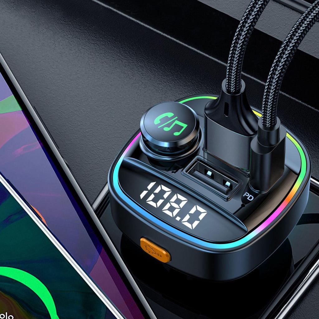 C22 Dual Display Car MP3 Bluetooth Player with Voltage Detection, USB Fast Charger, and FM Transmitter