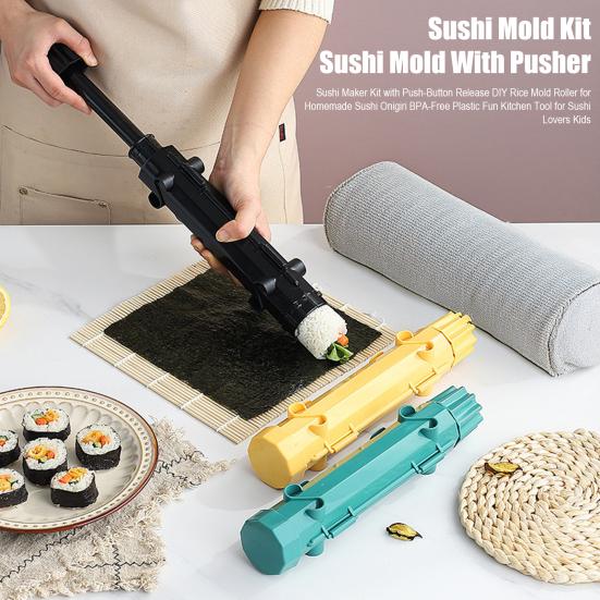 Sushi Maker Set mit Knopfdruck-Entriegelung DIY Reismold Rolle für hausgemachtes Sushi Onigiri BPA-Freier Kunststoff Lustiges Küchenwerkzeug für Sushi-Liebhaber Kinder