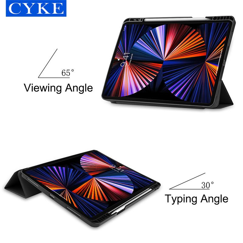 CYKE Trifold Minimalist Style Trifold Tablet Cover Business Tablet Case With Pencil Holder for Apple Ipad Pro 2021 12.9 Inch