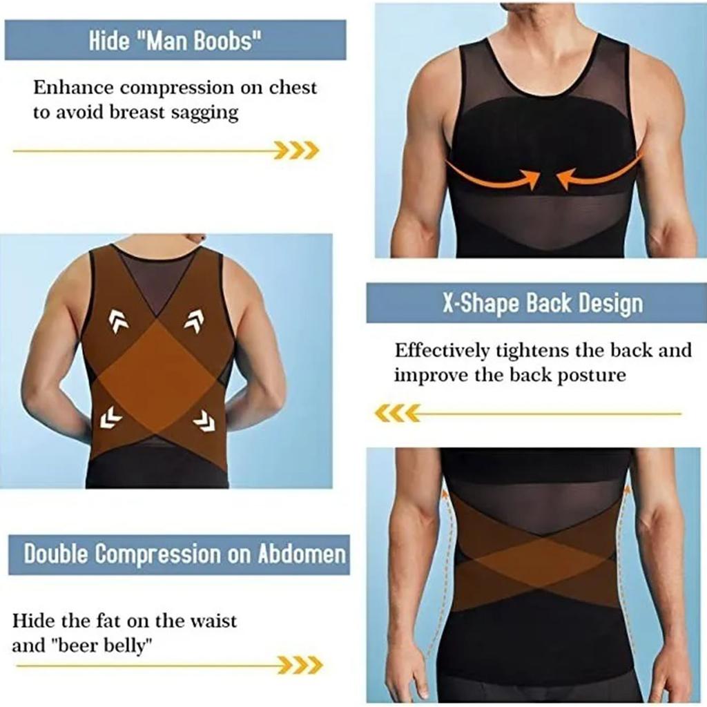 Men Body Shaper Slimming Vest Soft Elastic Skin Friendly Breathable Men Compression Shirt Vest for Sports Fitness Black
