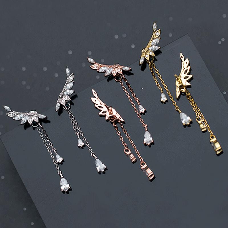 100% 925 Silver Fashion Shiny Crystal Angel Wings Ladies`Long Drop Earrings Women Jewelry Female Christmas Gift Cheap