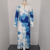 Women's Long Sleeve Round Neck Printed Pocket Long Elegant Dress