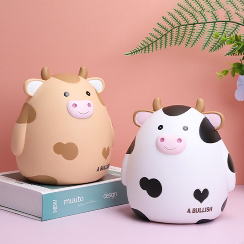 KX4B for Creative Cow Piggy Vinyl Coin Storage Jar Cartoon Animal Money Box for Home Bedroom Decoration Kids Birthday Gi