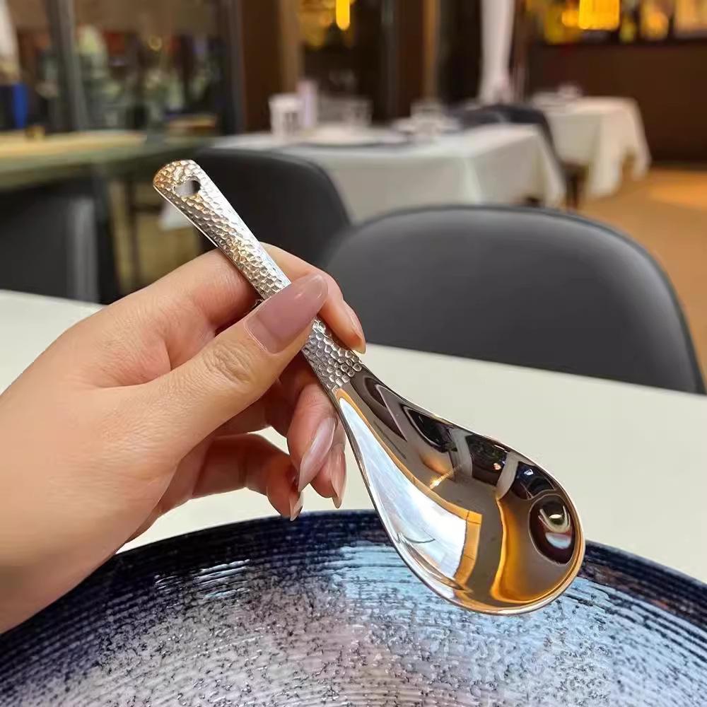 Set of 3 Retro Coffee Pastry Spoons - Stainless Steel with Hammered Pattern, High Value