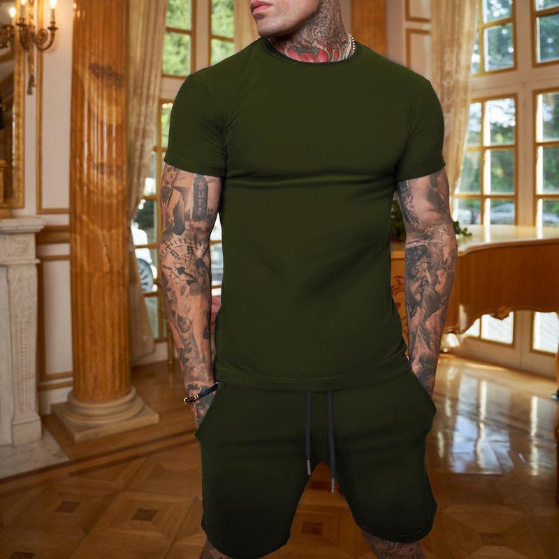 Men's Patchwork Short Sleeve Shirt Shorts Combo
