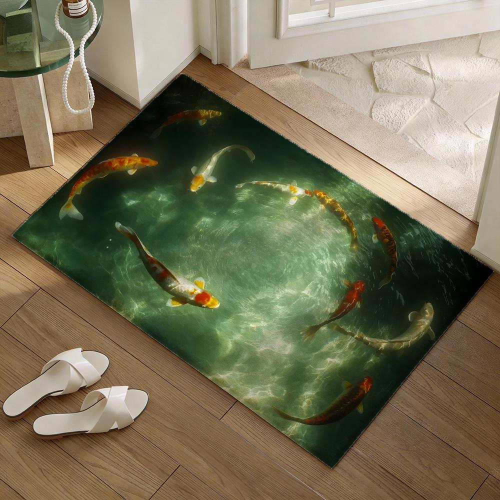 Koi-Fische, die Ihnen Glück bringen Bodenteppich Weiche Flanell-Tür Matte Rutschfest - Verdickter Teppich für Wohnzimmer Heimdekoration