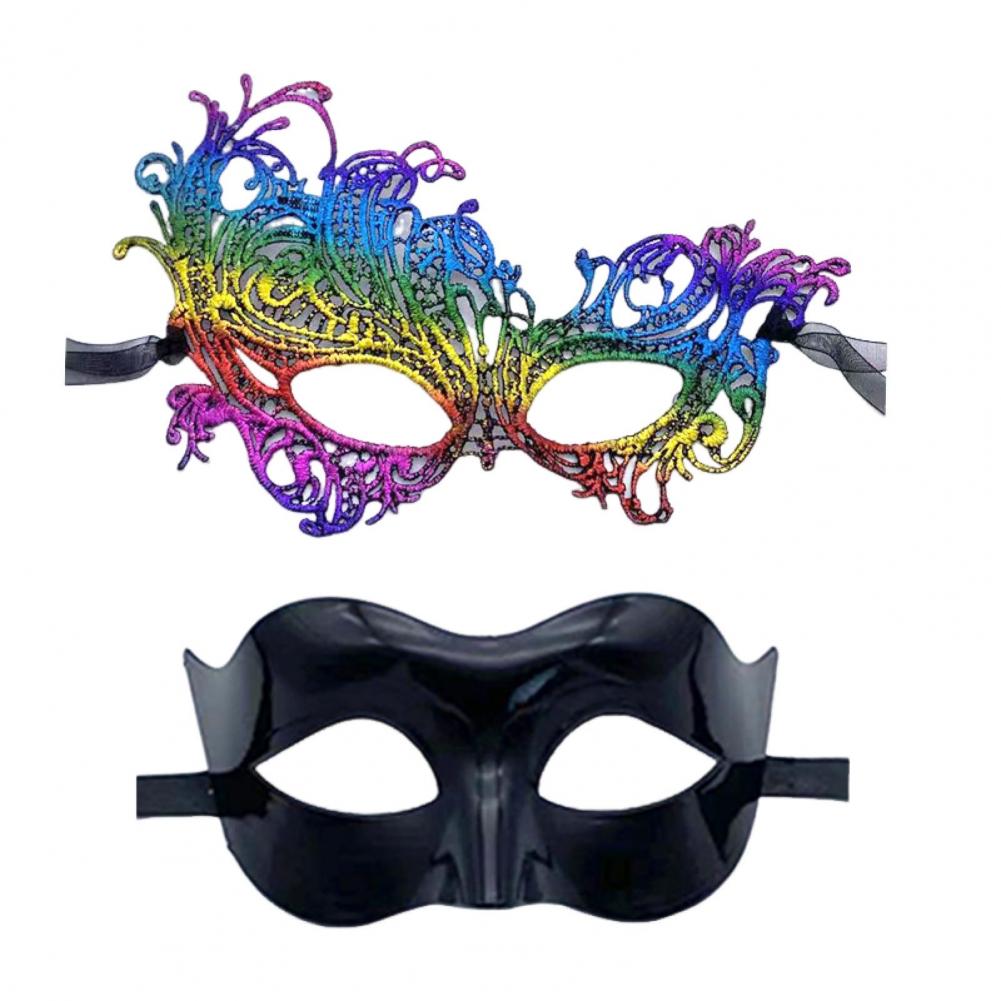 2 Pcs Couple Masquerade Masque Set For Men And Women Lace Venetian Party Masque Party Prom Ball Costume Accessory